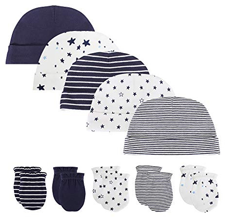 Chamie Tone Baby Mütze Neugeborene Fäustlinge für Babys, Jungen und Mädchen, 0–6 Monate, 100% Baumwolle