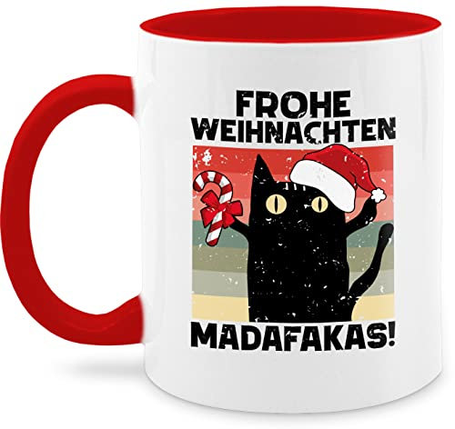 Tasse Tassen 325ml - Weihnachtstasse - Frohe Weihnachten Madafakas Vintage - schwarz - 325 ml - Rot - weihnachtstassen christmas teetasse weihnachtsbecher weihnachtsmotiv mug wichteltassen