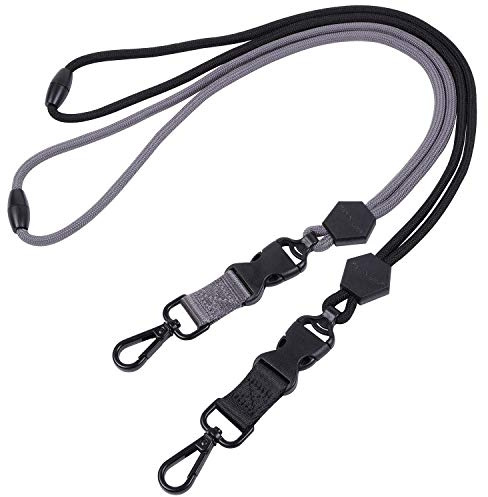 wisdompro Strapazierfähiges Umhängeband mit Sicherheitsverschluss, abnehmbarer Schnalle und Metallhaken für Ausweishalter und Schlüssel, 58,4 cm, Schwarz und Grau, 2 Stück