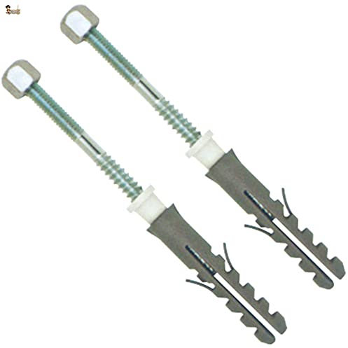BricoLoco - Viti di fissaggio per WC a pavimento, per bidet, sanitari, con attacco doppio filettato, dado cieco, tassello e tappo funzione rondella, M-6 x 70 mm (acciaio inox A2, 2 set)