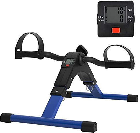 Folding Pedal Exerciser Mini Exercise Bike Portable Foot Peddler Desk Bike Arm and Leg Peddler Machine with LCD Monitor(Blue)