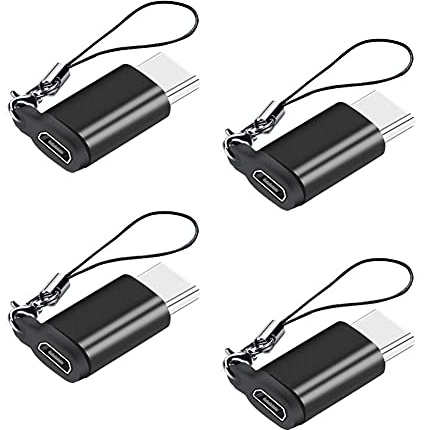Seminer Adaptateur Micro USB (Femelle) vers USB C (Mâle) avec Cordon (Paquet de 4), Connecteur USB de Type C en Aluminium Compatible avec Samsung Galaxy S8+, LG, Moto et Plus, Noir