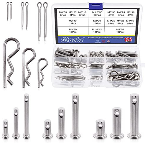 Glarks 122 Stück 4 Stile Gabelkopfstift/Splinte/Haarnadel/Dübelnadel-Sortiment, 15 Größen 304 Edelstahl-Stiftverschlüsse für Automobil, Mechaniker, Autos, LKWs, Rasenmäher