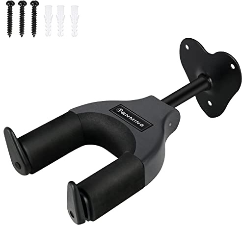 Ranming Guitar Wall Mount Hanger Auto Locking Wall Holder Metal Base for Guitar, Ukulele, Bass, Banjo and Mandolin (Black)