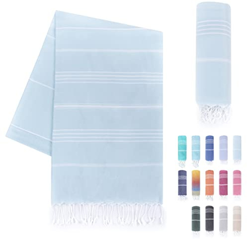 LAYNENBURG telo mare premium con frange annodate a mano - 100% cotone Telo fouta hammam 95x180 cm - OEKO-TEX 100 - telo hamam grande - asciugamano sauna e pestemal (Turchese ciaro)