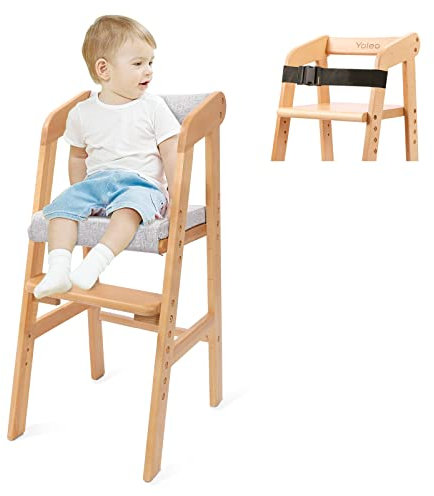 YOLEO Chaise Haute Evolutive en Bois pour bébé, Chaise Enfant Réglable, Fabriqué en bois de hêtre de haute qualité, Avec ceintures de sécurité, jusqu’à 12 ans et 90 kg