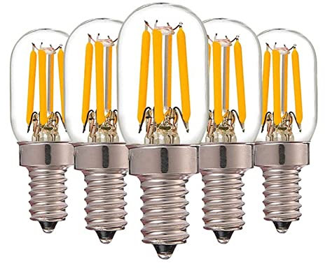 KUNOQXHA Dimmable E12 Night Light Bulbs, 25W Equivalent T20 Salt Lamp Bulb 2200K Warm White 100 Lumens E12 Base Mini LED Candelabra Bulb for Microwave Oven Refrigerator Ceiling Fan 5 Pack