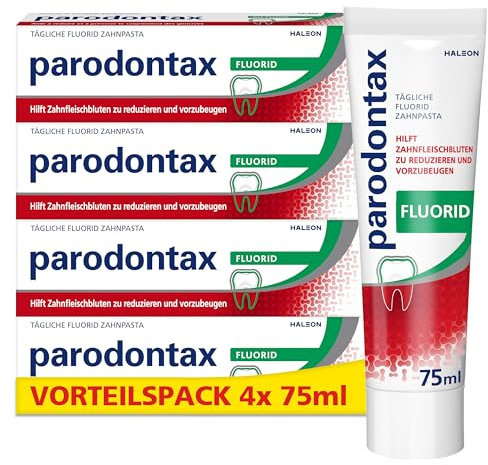 Parodontax Fluorid Zahnpasta, 4x75ml Zahncreme, hilft Zahnfleischbluten zu reduzieren und vorzubeugen