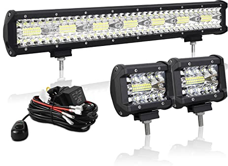 AUXTINGS 50 cm 420 W LED-ramp, 2 x 10 cm spotlight, LED-spotlight, vattentät LED-projektor, dimljus, LED-arbetsljus med 12 V ledningar för bil, lastbil, traktor, SUV, båt