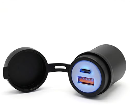 Cliff Top Aluminium DIN Hella Stecker auf USB Ladeadapter 28W Motorrad USB Ladegerät mit PD USB-C und QC 3.0 USB, kompatibel mit BMW Ducati Triumph Motorrädern