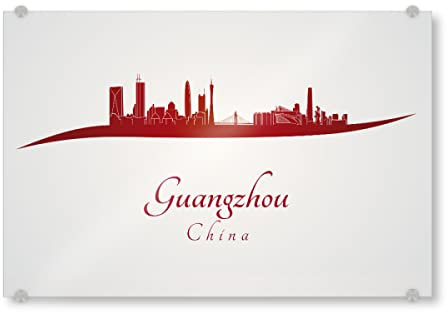 artboxONE Acrylglasbild 45x30 cm Städte Guangzhou-Skyline in Rot Bild hinter Acrylglas - Bild Skyline aquarell bunt