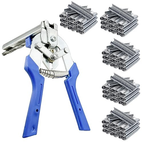 Type M Nail Ring Pliers,Multi-function Cage Clamp Hog Ring Pliers with M Clips for Fence Fastening, Upholstery Installation, Animal Cages (with 3000pcs)