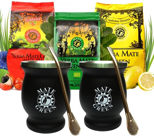 Matetee Mate Green Set | Stahl Matetee Becher | Guarana & Zitrone 200g