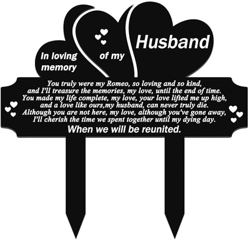 Buryeah Memorial Stakes Grave Decorations for Cemetery Grave Plaque Markers Memorial Plaques Sympathy Garden Waterproof Stake Garden Cemetery Decorations for Yard(Heart Husband)