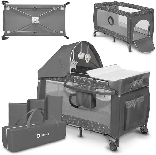 Lionelo Sven Plus 4 in 1 Baby Bett Baby ab Geburt bis 15 kg Wickelauflage Moskitonetz luftige Seitenwände mit Seiteneingang Tragetasche zusammenklappbar