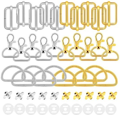Yoirzit 40 Stück Schnallen und Verschlüsse Taschenzubehör mit Drehbare Karabinerhaken, D-Ringe, Schiebeschnalle, Magnetknopf taschenverschluss für Schlüsselbund, Geldbörse, Handtasche boucle