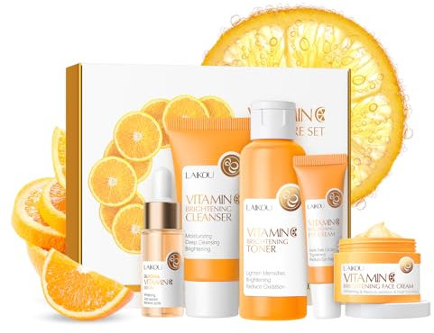 LAIKOU Skincare Set, Vitamin C Serum for Face Skin Care Sets & Kits - Cleanser, Toner, Serum, Eye Cream & Face Cream, Facial Care Kit for Radiant Skin, Anti Aging Gift Set for Women Teenage Girls 5pcs