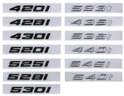 NIBOTT 3D-Auto-Buchstaben-Aufkleber, passend for BMW 420i 428i 430i 435i 520i 523i 525i 528i 530i 535i 540i Logo E60 G30 E39 F10 Emblem-Zubehör (Color : Chrome, Size : 420i-2018-2023)