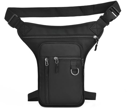 Shkalacar Motorrad Beintasche für Männer und Frauen, Wasserdicht Beinbeutel Taktische Tasche mit Mehreren Fächern und Taschen, Große Kapazität, Verstellbar Hüfttasche für Wandern Camping(Schwarz)