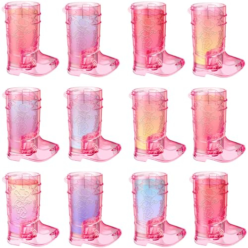 Esdabem Cowboy Boot Shot Glasses Set of 16-1.5oz Mini Boot Shot Glass Pink Plastic Reusable Cups Plastic Boot Cups Western Themed Party Favors for Bachelorette, Birthday (Break Resistant)