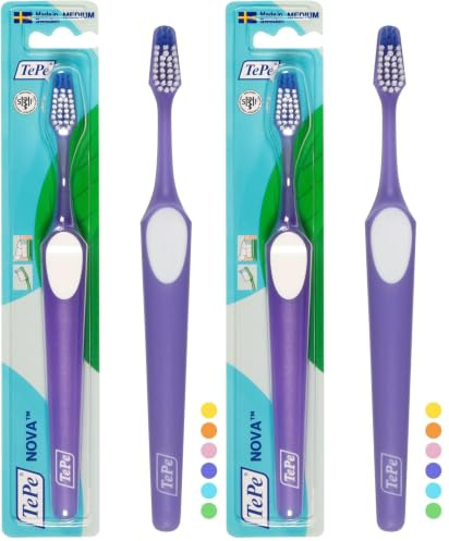 TEPE Nova Medium, Zahnbürste für Jugendliche und Erwachsene, mit ergonomischem und rutschfestem Griff (Packung mit 2)