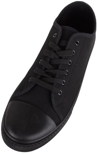 Zapatillas deportivas de lona con cordones para hombre, con puntera de goma, Todo negro., 45 EU