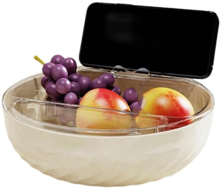 Snackschale mit Handyhalterung, doppellagiger Ablaufkorb, transparenter Obstteller mit Handyhalter, Snack-Servierschale, Nussschale für den Haushalt, für Kirschen, Edamame, Früchte