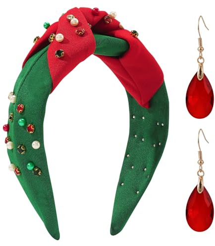Haarreif Weihnachten Damen Weihnachtsstirnband Weihnachtsstirnbänder Weihnachten Haarreifen Weihnachts Haarband Strass Grün Rot Haarschmuck Fasching Party Haarband Weihnachtsstirnband