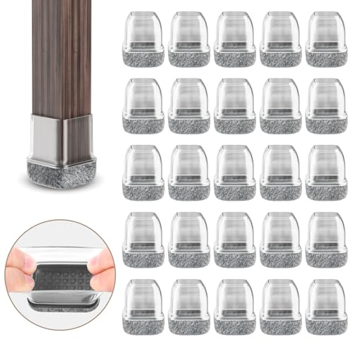 RCHYFEED 24 Protectores de Piso de Silla Mejorados de 0.7-1.25 Pulgadas,Tapas Transparentes Copas para Patas de Muebles con Almohadillas de Fieltro para Proteger Suelos de Madera Dura de Arañazos