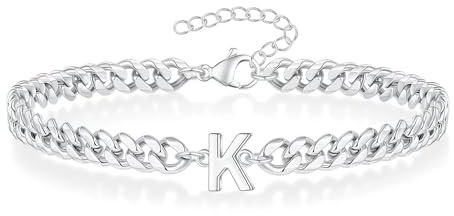 Angelra Silver Initial Cuban Link Chain Bracelets for Men Christmas Gifts - Meaningful Letter Bracelet for Women, Unique Father's Day Gifts for Husband Dad Grandpa Brother Friend