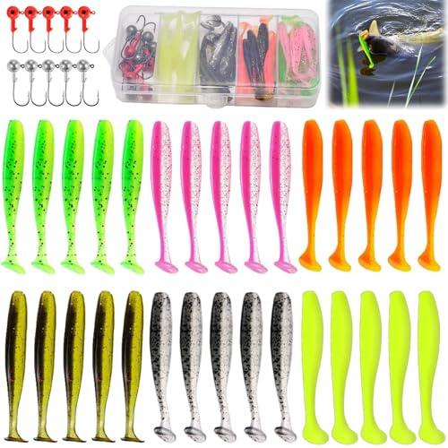 Esche da Pesca,40pcs Esche Artificiali da Pesca,Esche da Pesca in Plastica Morbida per Bass,Accessori da Pesca,Contiene Esche in Gomma,Adatto per Pesca in Acqua Dolce e Salata