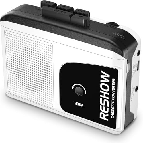 Reshow Reproductor de Casete portátil, grabadora de Cassette MP3, micrófono integrado, altavoz Loud, música de Audio a través de USB, grabación inversa en Cassette sonido estéreo Weiß
