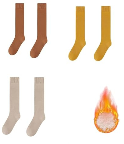 VPVMUKLRDK Calze termiche da donna, al ginocchio, calze termiche da donna, calde e spesse calze a maglia, calze lunghe invernali soffici, 3 Pairs-A, M