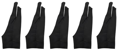 Uxsjakjsd 5 Pack Artist Gloves for Tablet Digital Drawing Glove Two Fingers Thicken Palm Rejection Glove for Graphics Pad (S)