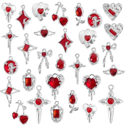 PH PandaHall 32-emaille Gothic Charms - 16 Stile Herz und Kreuz Anhänger für Armbänder, Ohrringe, DIY Schmuck und Halsketten