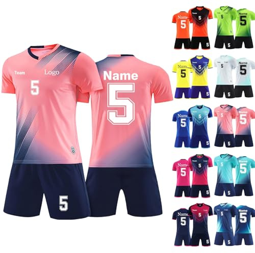 Generisch Personalisiert Fussball Trikot Jungen, Fußball-Trainingsset mit Eigenem Namen Nummer Logo, Fußballtrikot Shorts Set für Jungen Männer (DE/NL/SE/PL, Alter, Einheitsgröße, Regular, B-3)