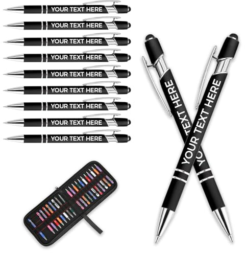 Aappping Personalisierte Kugelschreiber Set, Schwarz, 10 Stück, Einziehbar, Touchpen, Hochwertig, Gravur