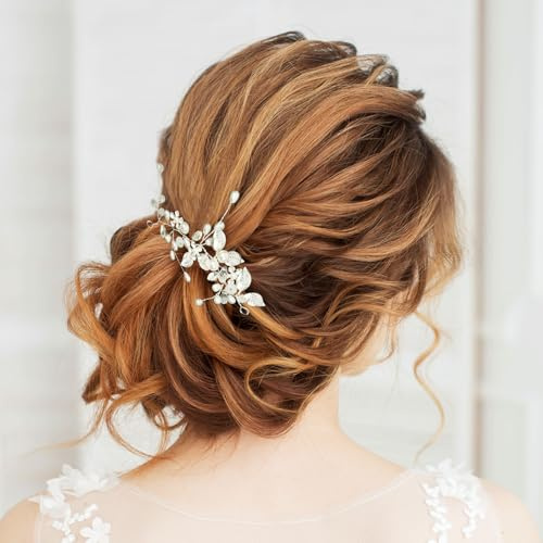 AYBUY Mariée Perles Épingles à Cheveux,Accessoires pour Cheveux Cristal de Perles, Vignes Fleur Feuille Headpieces,Bijoux de Cheveux de Mariée,Coiffure Perlée pour Femmes et Filles (Argent)