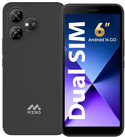 MIRO 4G Cell Phone - New Android 14 Go Edition Smartphone, 6 Display, 2GB+32GB (256GB Expandable), 3000mAh Battery, 5MP+2MP Camera, Dual SIM, 3.5mm Headphone Jack(Gray)