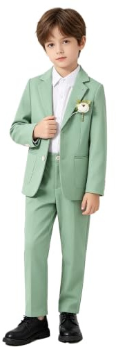 LOLANTA 2 Pièces Costume Mariage Garçon en Lin, Ensemble Veste Cintrée et Pantalon Costume Formel Enfant pour Baptême, Cérémonie, Bal, Fête d'anniversaire, Tenue de Page Élégante