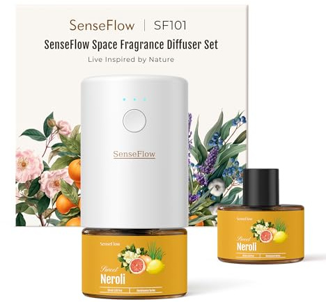 SenseFlow Diffuseur Huiles Essentielles Parfum Maison SF101 Pro, Ultrasonique sans Eau, 100 % Végétal, Aromathérapie 120 Jours, pour Maison, Hôtel, Studio, Jusqu’à 100 ㎡ - Néroli