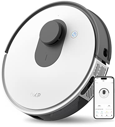 OKP L1 Robot Aspirapolvere con Mappatura, Navigazione LiDAR, Evitamento Ostacoli TOF, 3800Pa, 200 Minuti, Zone Vietate, Ricarica Automatica, WiFi/APP/Alexa,Adatto per Peli/Tappeti/Pavimenti Duri
