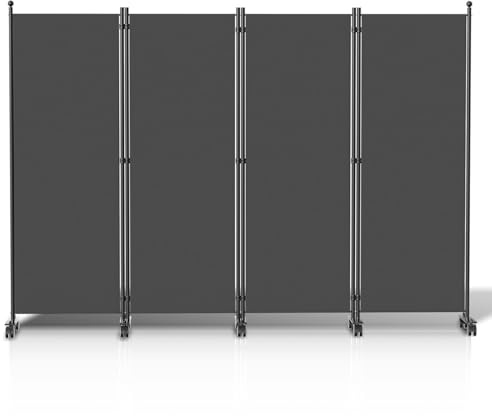 Eikuavons Paravent auf Rollen 228x181cm - Raumteiler 4 Teilig Anthrazit für Café, Wartezimmer Indoor | Spanische Wand Flexible Trennwand (Anthrazit)