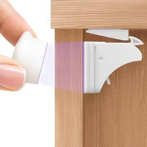 WunderHippo Chiusura Magnetica per Cassetti & Ante – 20 Serrature + 4 Chiavi – Chiusura Autoadesiva per Mobili – Blocco di Sicurezza Magnetico per Bambini