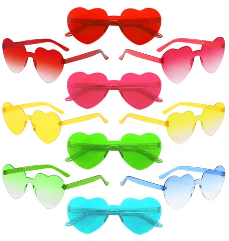 Tbintul 10 Stück Party Brillen, Lustige Herz Brille, Transparent Sonnenbrillen Set, Partybrille für Party, Hochzeit, Karneval, Halloween