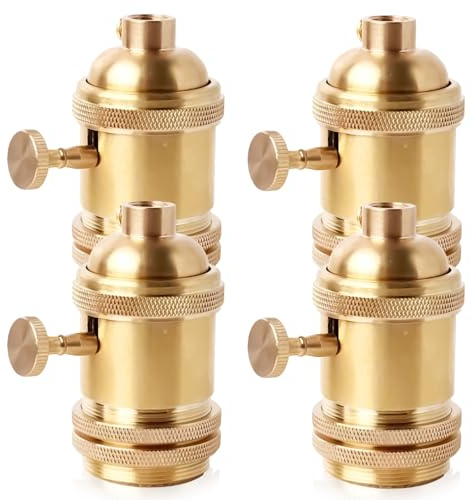 4 Douilles E27 Vintage, Douilles en Cuivre pour Ampoules Vintage, Douilles Rétro, Adaptateurs de Douilles à Vis en Laiton pour Ampoules à Vis pour Éclairage Mural Lampadaire Plafonnier DIY