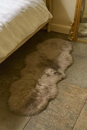 Genuine Australian Sheepskin Rug Taupe Double Pelt – Real Wool Sheepskin Throw 2ft x 6ft (60cm x 180cm) – Soft Natural Lambskin Area Rug