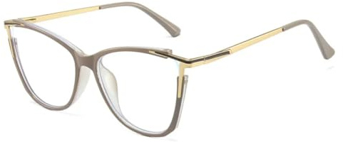 Moderiktiga metallbågar för kvinnor, retro, genomskinliga glasögon, herrbågar med fjäderhängslen (khaki)