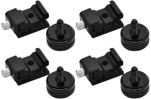 Kisangel Adaptador de Zapata Caliente 1/4 Pulg con Tornillo Ajustable para Trípode y Cámara, Soporte de Flash de Zapata Fría, Kit de 8 Piezas (4 Bases 4 Tornillos) para Fotografía
