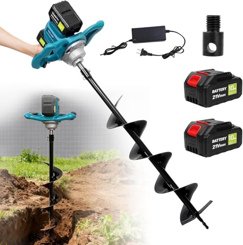 WUDLEP Cordless Earth Auger, 40V Brushless Electric Post Hole Digger, 6 in Post Hole Digger with Two Battery and one Charger, Forward and Reverse Direction Rotation, for Tree Planting